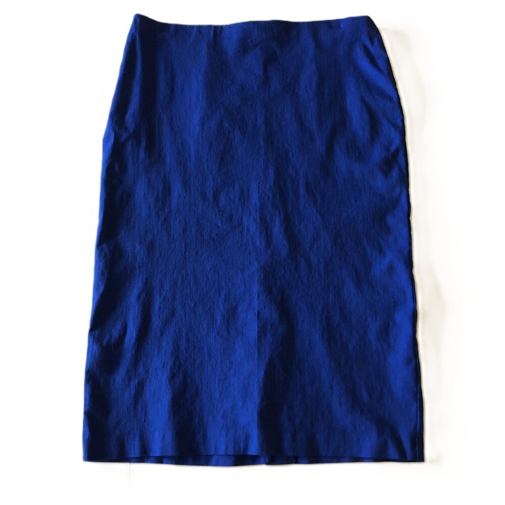 LINDA MATTHEWS Pencil Skirt Sz S W30 L24.75 Stretch Royal Blue Back Slit Pull On